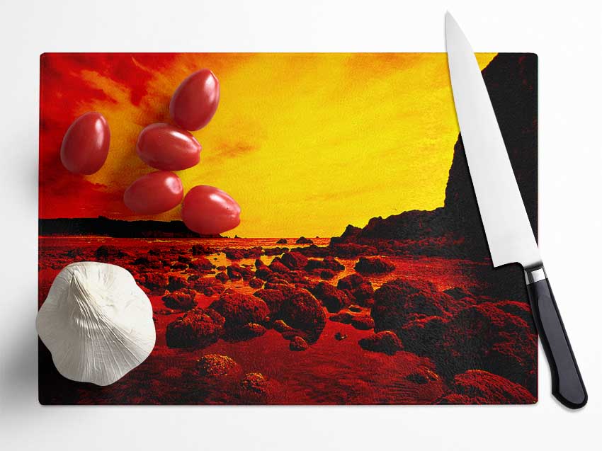 Red Ocean Boulders Glass Chopping Board