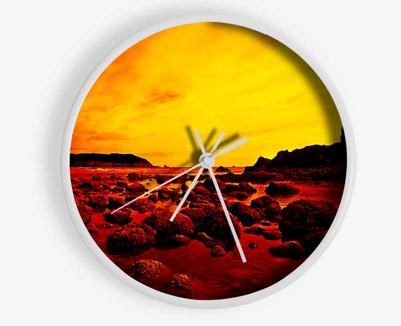 Red Ocean Boulders Clock - Wallart-Direct UK