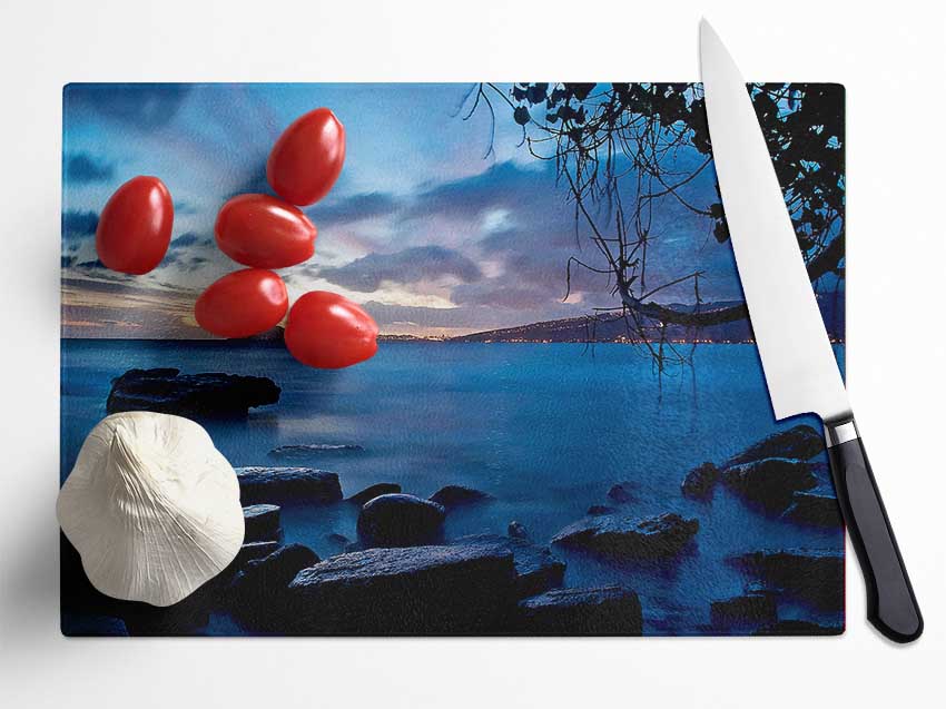 Blue Ocean Rock Calm Glass Chopping Board