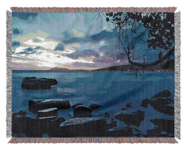 Blue Ocean Rock Calm Woven Blanket