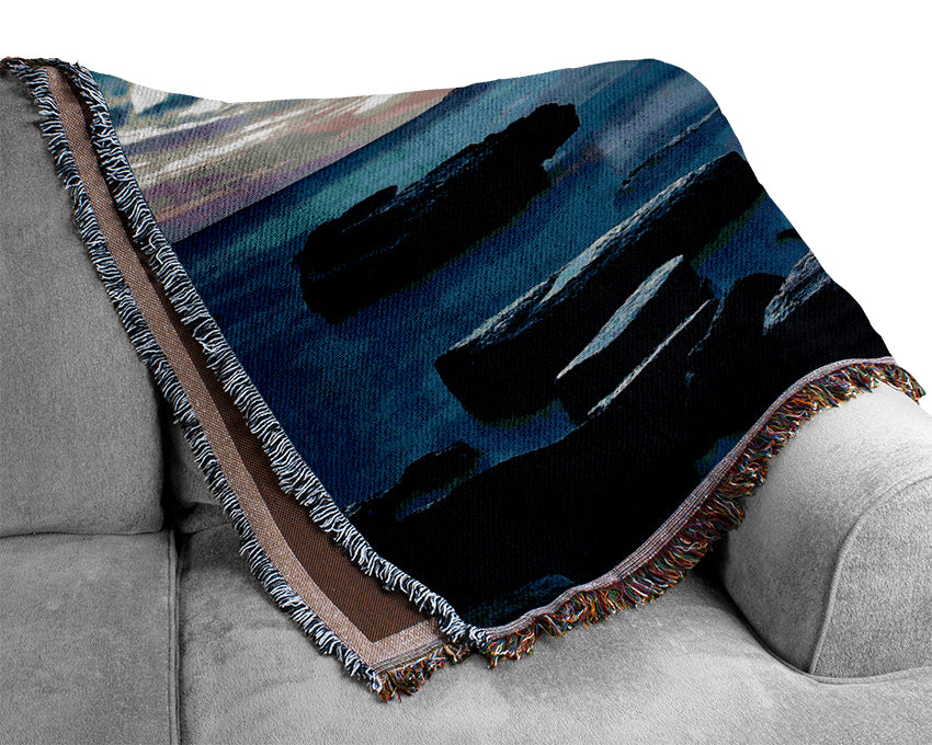 Blue Ocean Rock Calm Woven Blanket