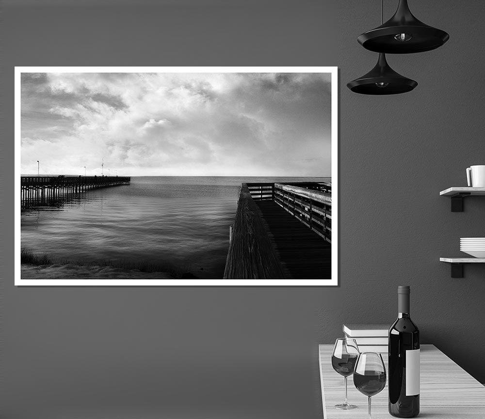 Twin Pier Ocean B N W Print Poster Wall Art