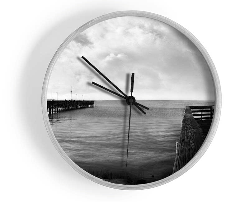 Twin Pier Ocean B n W Clock - Wallart-Direct UK