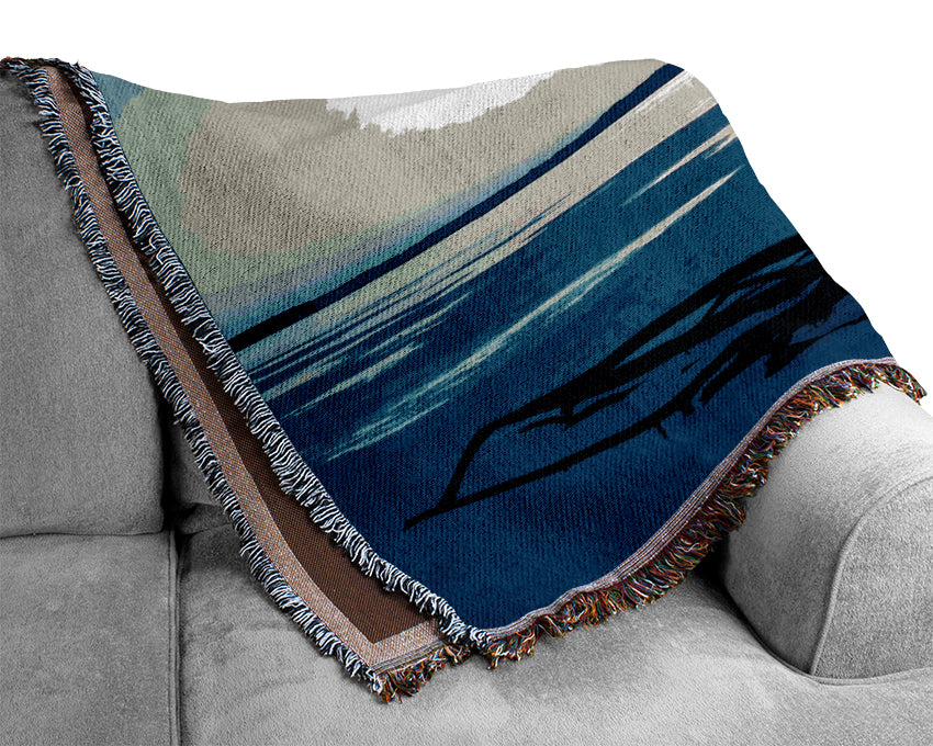 Blue Ocean Driftwood Woven Blanket