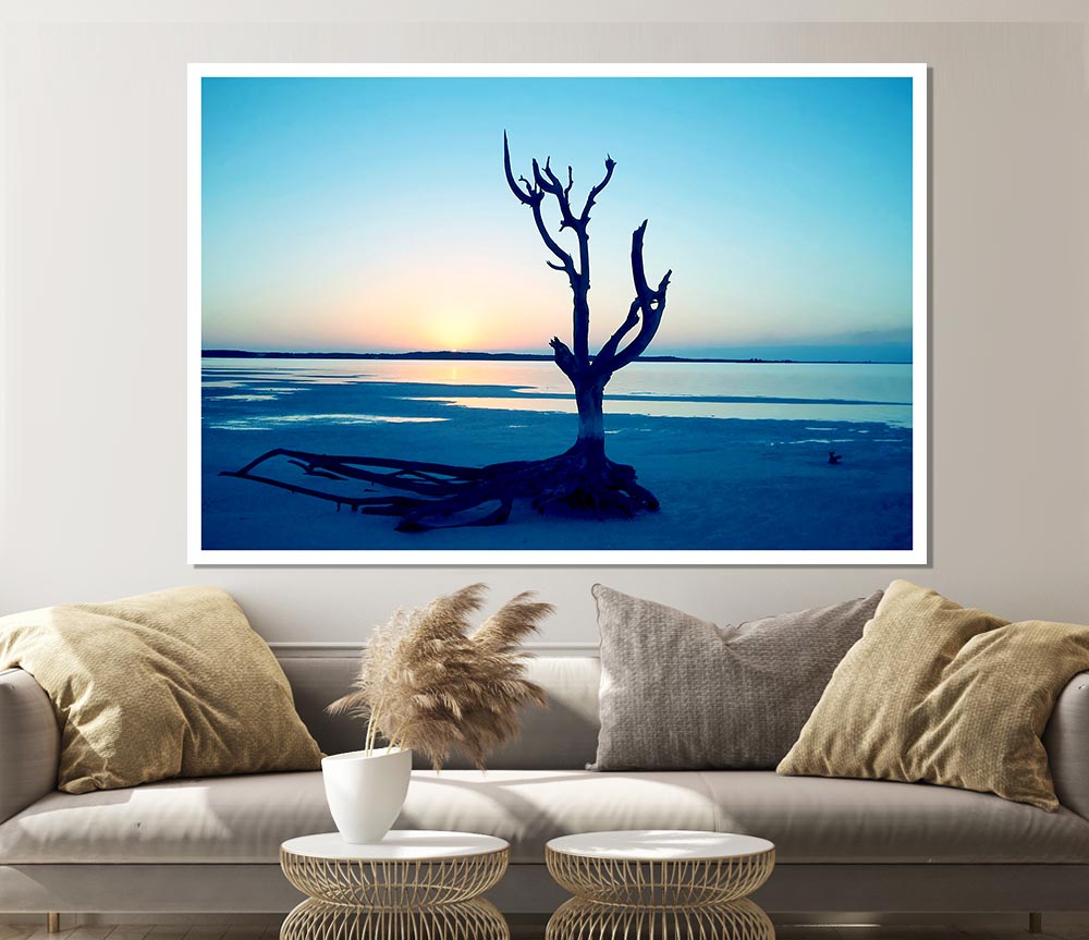 Blue Ocean Driftwood Print Poster Wall Art