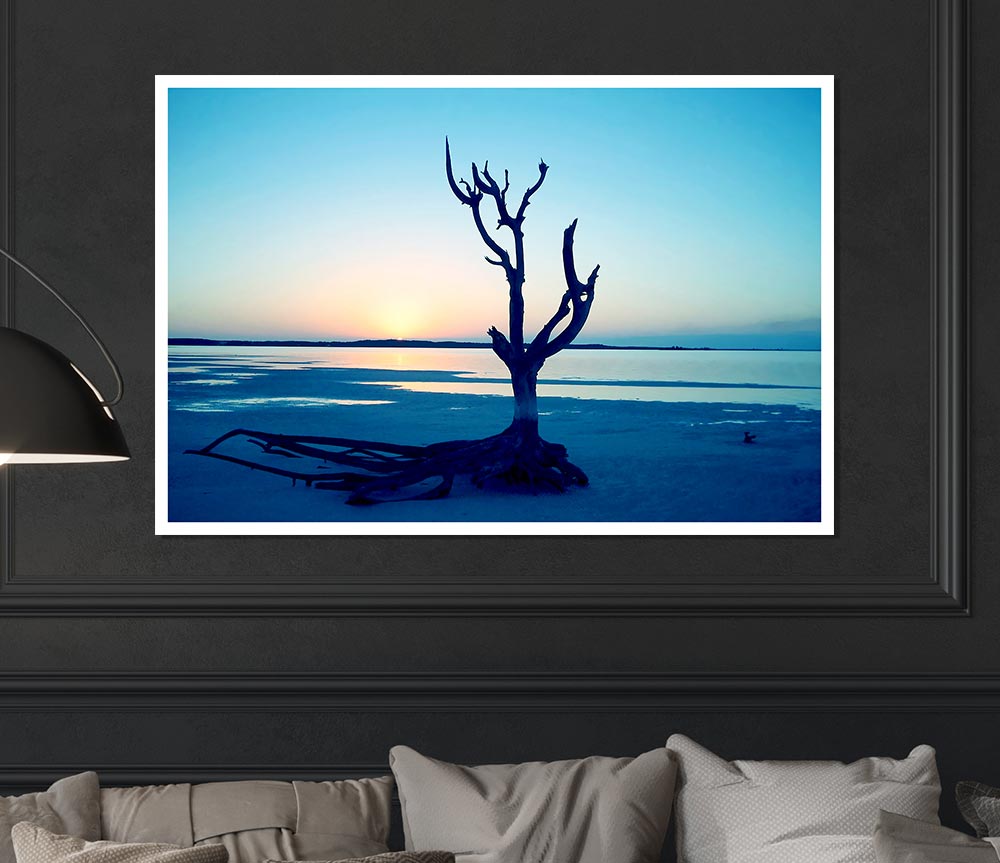 Blue Ocean Driftwood Print Poster Wall Art