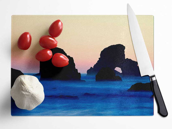 Peach Ocean Rocks Glass Chopping Board