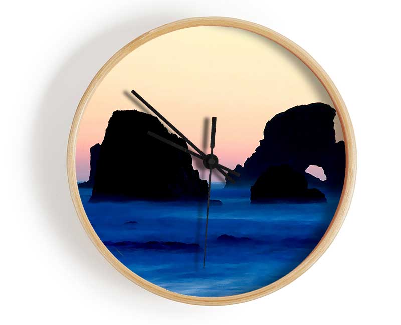 Peach Ocean Rocks Clock - Wallart-Direct UK