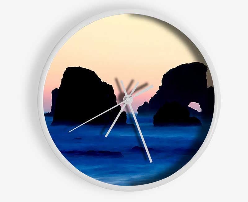 Peach Ocean Rocks Clock - Wallart-Direct UK