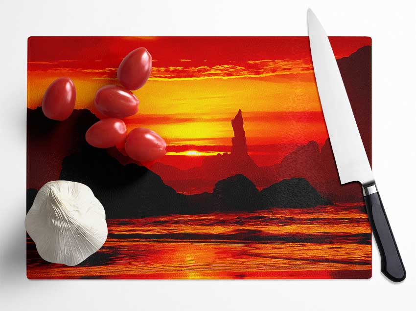 Orange Ocean Monuments Glass Chopping Board