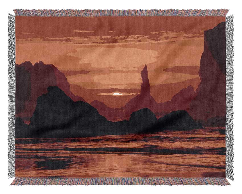 Orange Ocean Monuments Woven Blanket