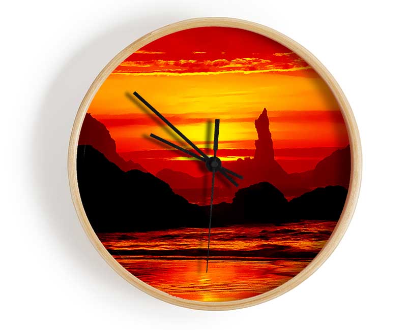 Orange Ocean Monuments Clock - Wallart-Direct UK