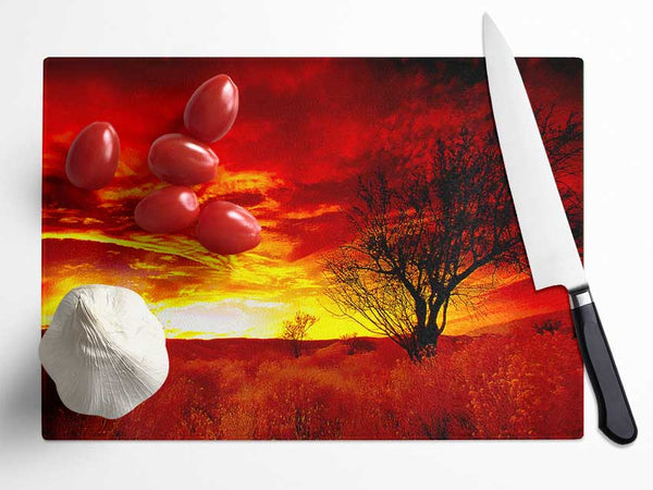 Red Yorkshire Dales Sunrise Glass Chopping Board