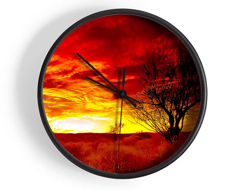 Red Yorkshire Dales Sunrise Clock - Wallart-Direct UK