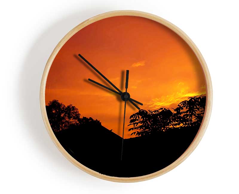 Orange Skys Over Forest Clock - Wallart-Direct UK