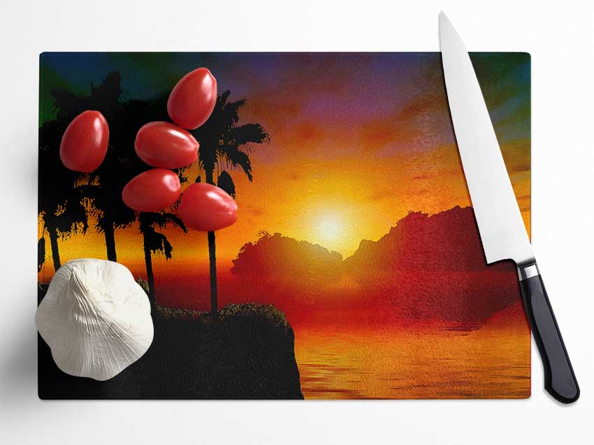 Palm Tree Orange Sun Glass Chopping Board