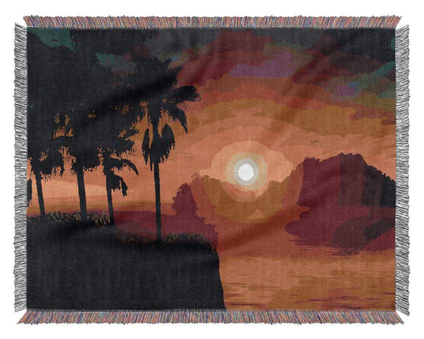 Palm Tree Orange Sun Woven Blanket