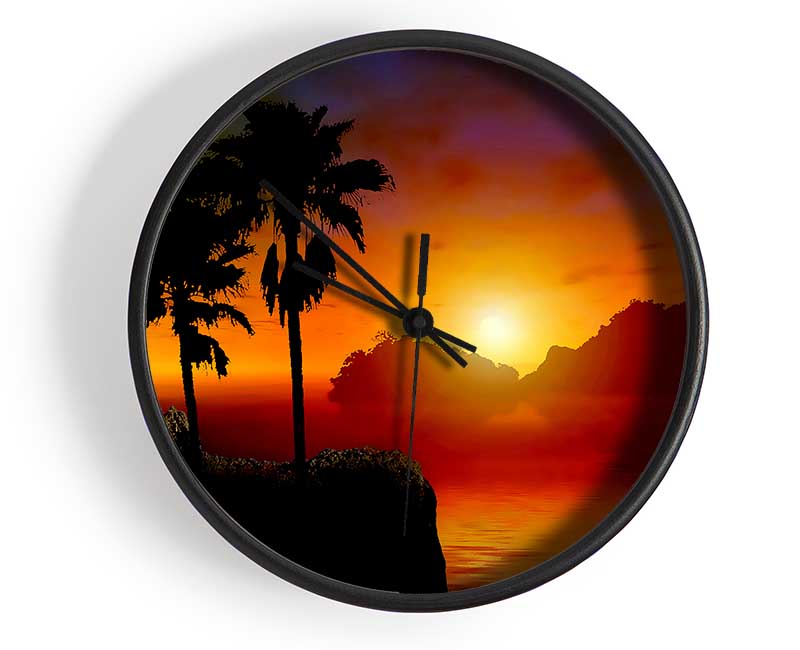 Palm Tree Orange Sun Clock - Wallart-Direct UK