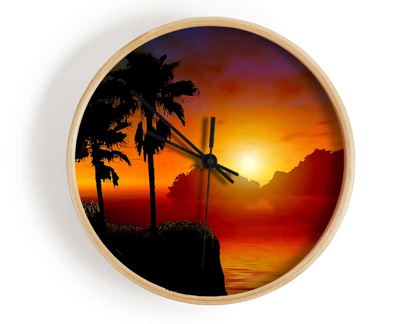 Palm Tree Orange Sun Clock - Wallart-Direct UK