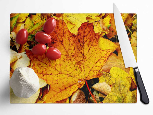 Autumn Leaves On The Ground Glass Chopping Board