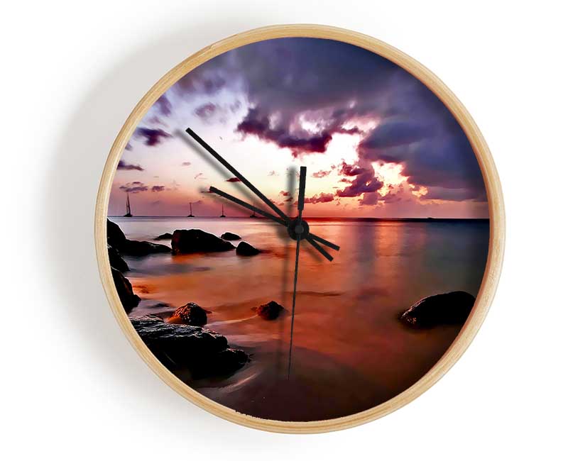 Misty Peach Ocean Clock - Wallart-Direct UK