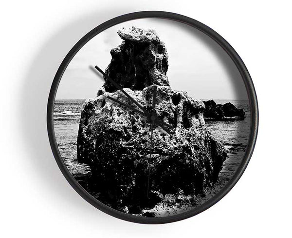 The Rock Of The Ocean B n W Clock - Wallart-Direct UK