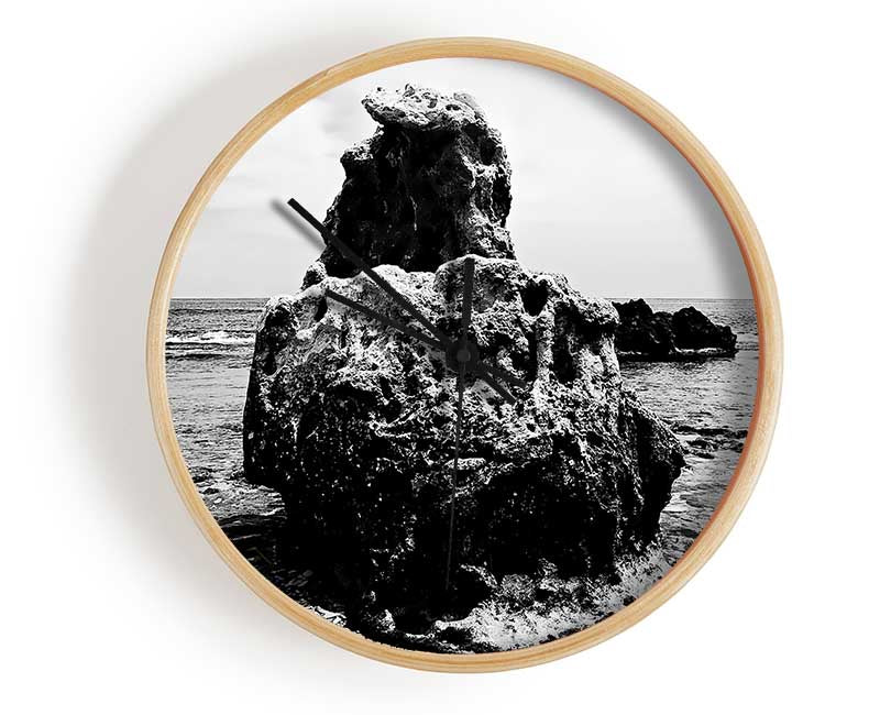 The Rock Of The Ocean B n W Clock - Wallart-Direct UK