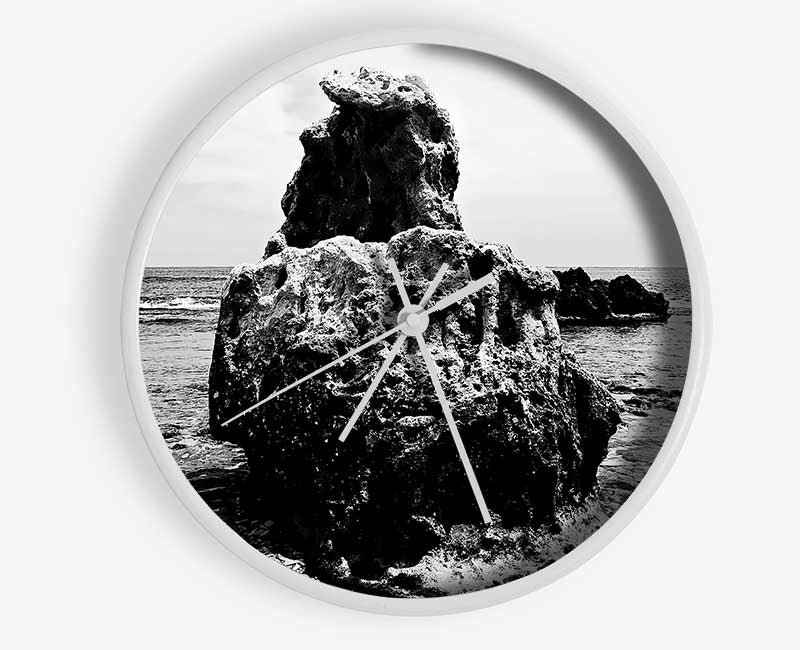 The Rock Of The Ocean B n W Clock - Wallart-Direct UK