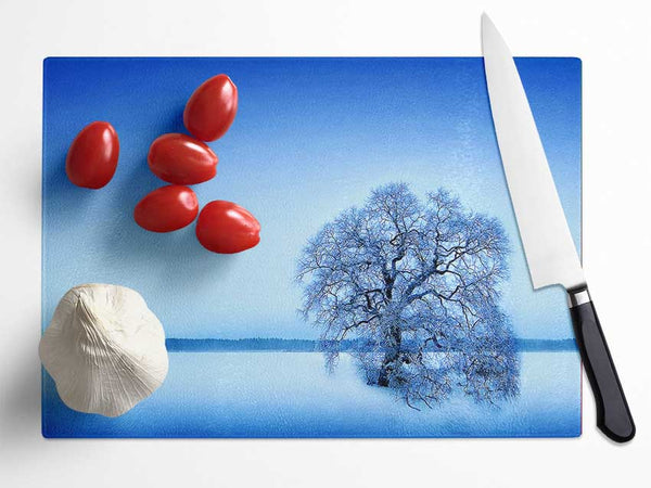 Blue Winter Tree Glass Chopping Board