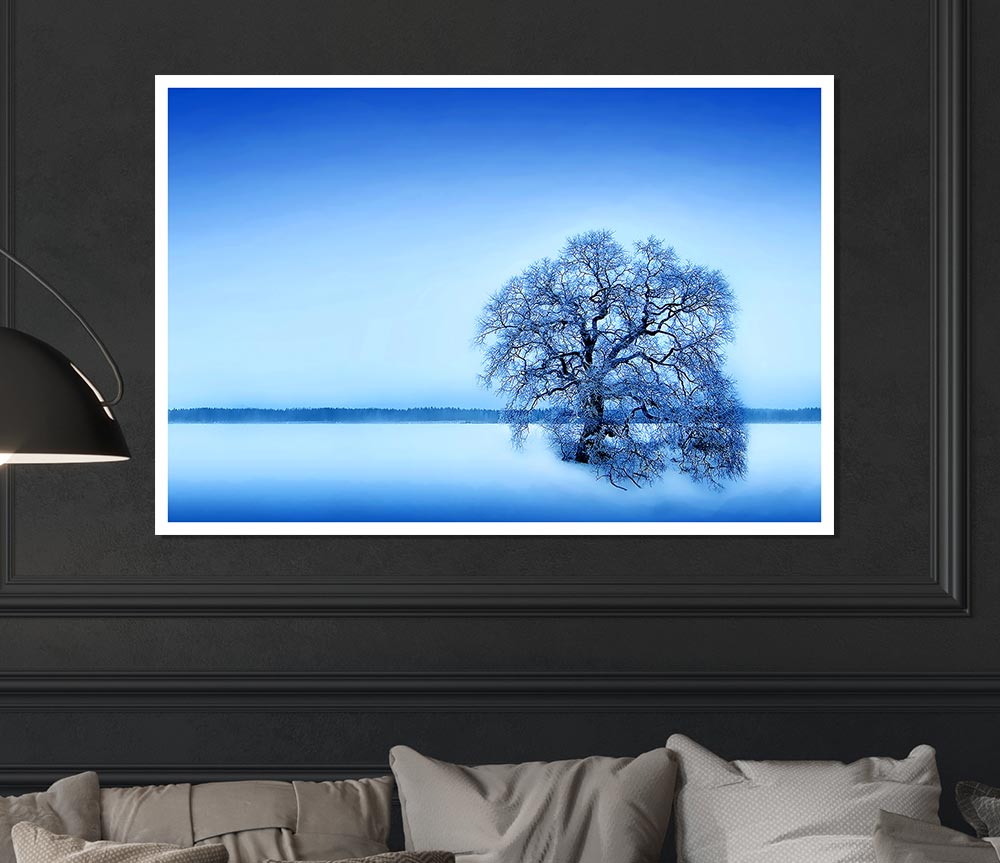 Blue Winter Tree Print Poster Wall Art