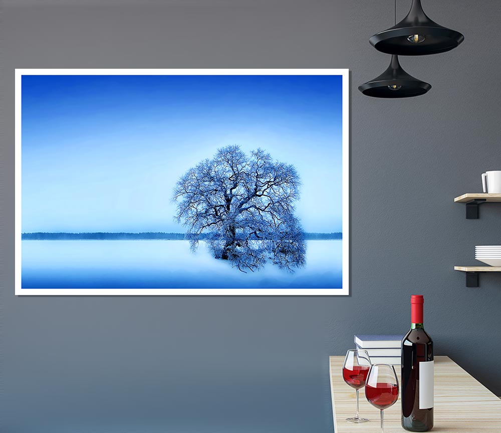 Blue Winter Tree Print Poster Wall Art