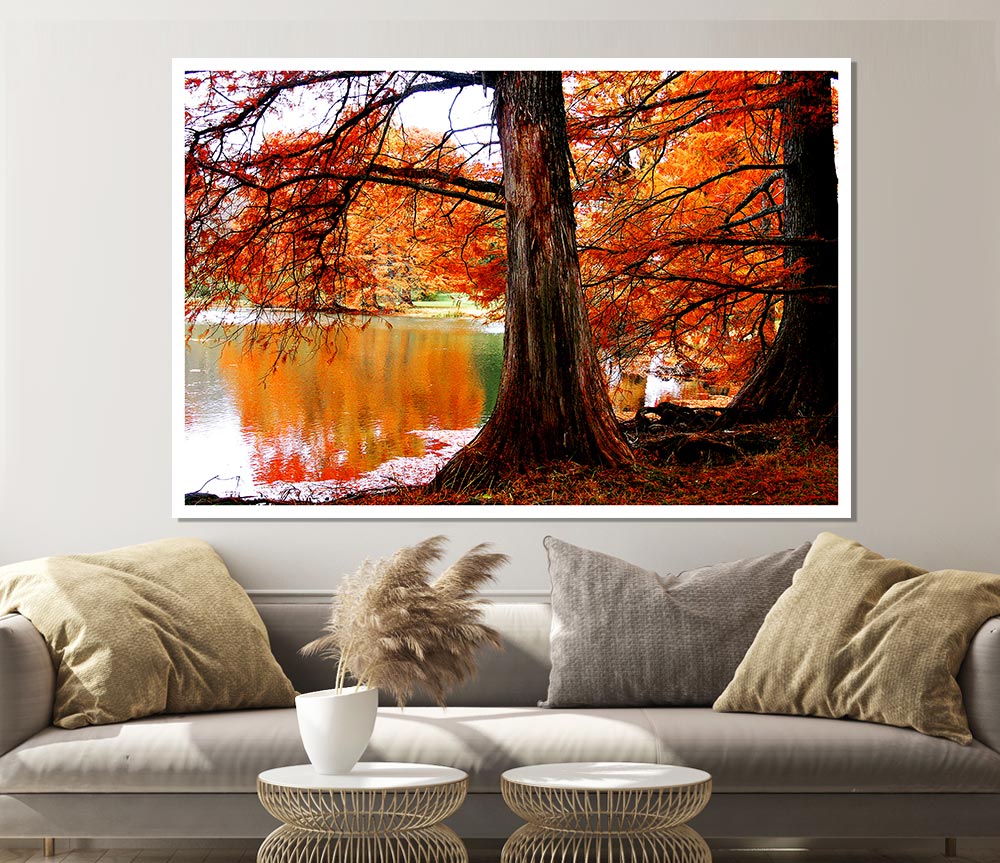 Autumn Orange River Reflections Print Poster Wall Art