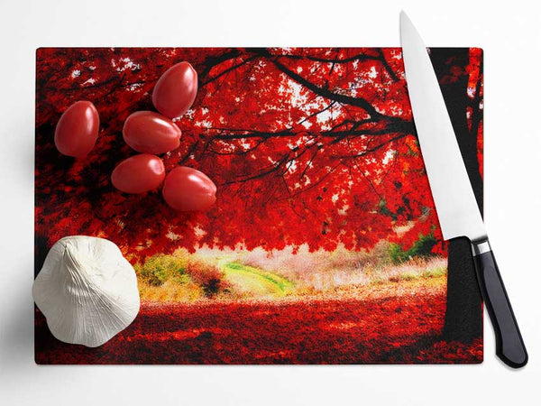 Red Autumn Tree Glass Chopping Board