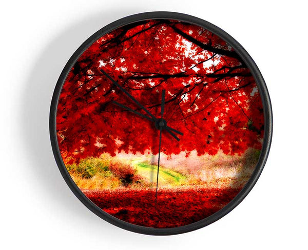 Red Autumn Tree Clock - Wallart-Direct UK