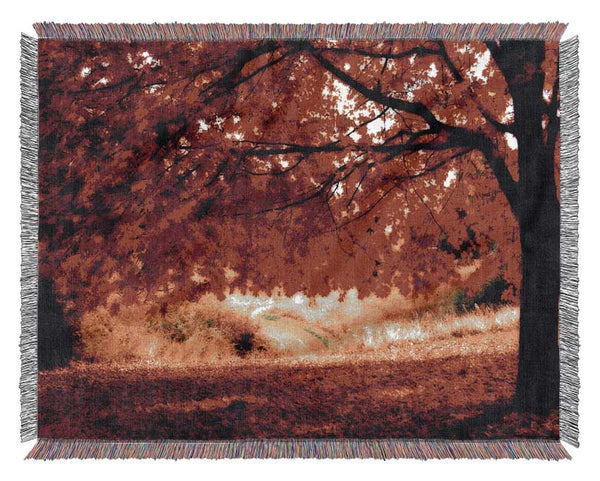 Red Autumn Tree Woven Blanket