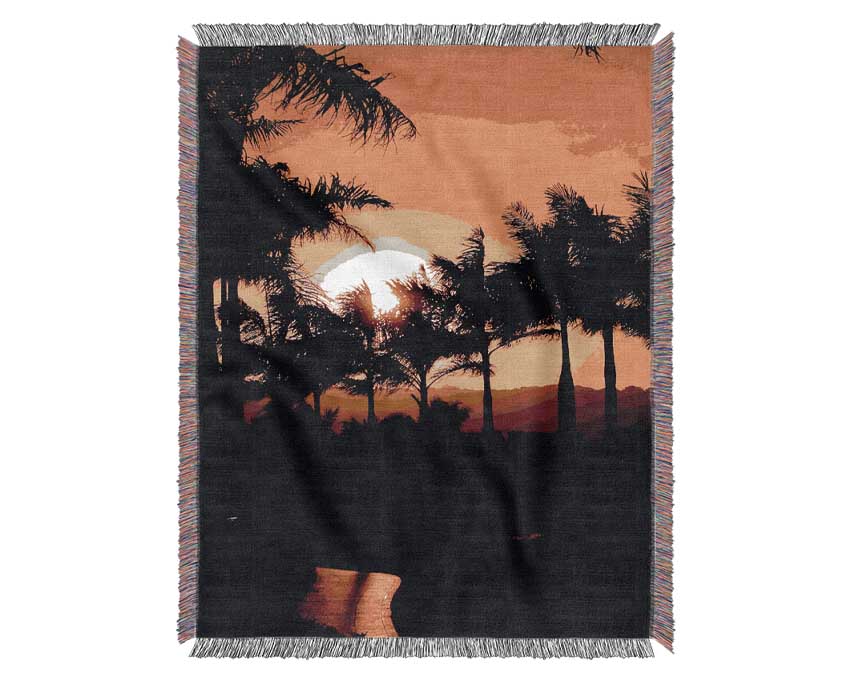 Orange Palm Tree Sun Glow Woven Blanket