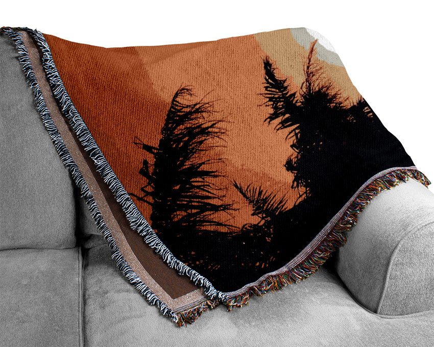 Orange Palm Tree Sun Glow Woven Blanket