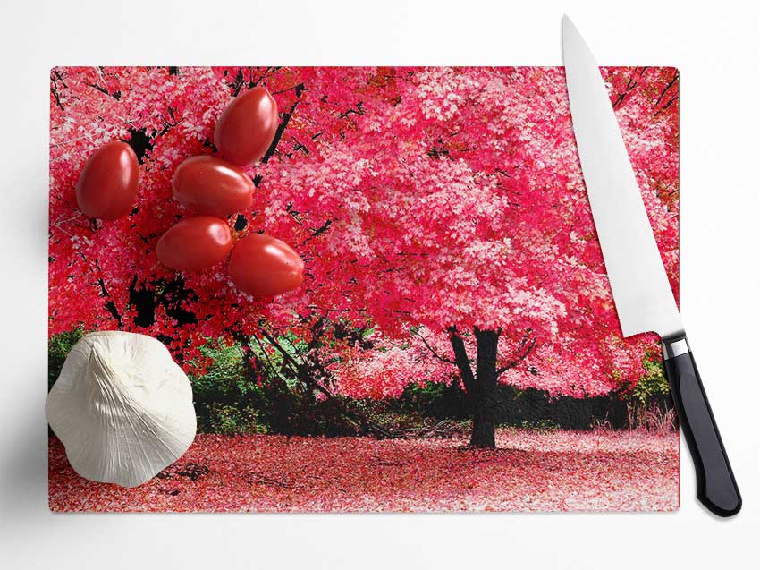 Pink Tree Heaven Glass Chopping Board