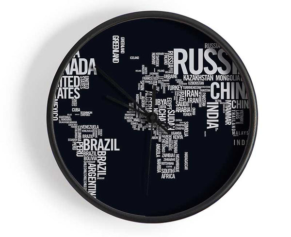 World Map Typography Clock - Wallart-Direct UK