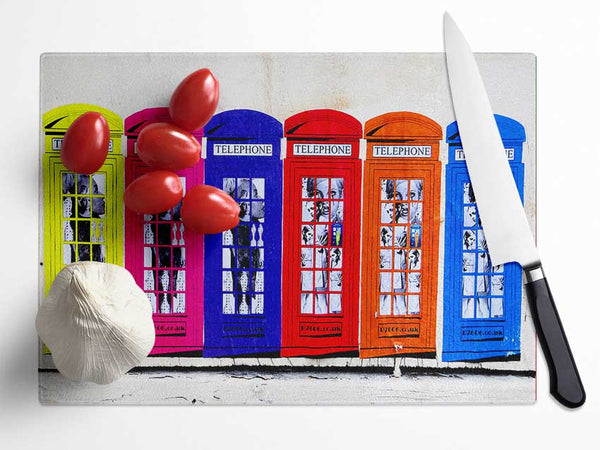 Colourful Telephone Boxes Glass Chopping Board