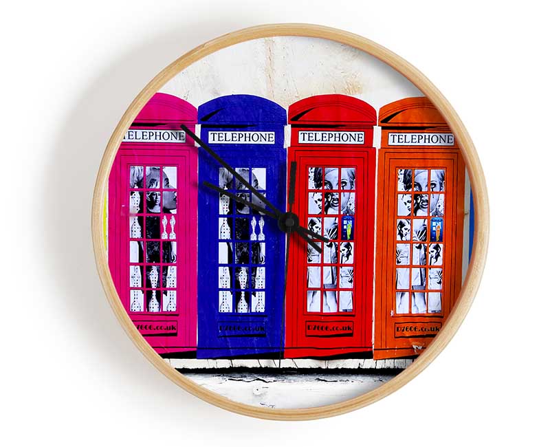 Colourful Telephone Boxes Clock - Wallart-Direct UK