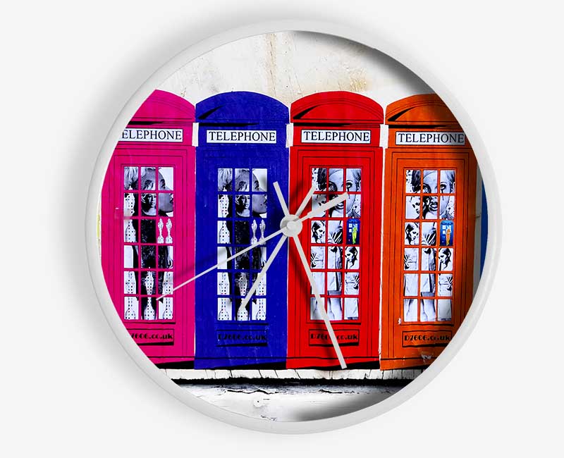 Colourful Telephone Boxes Clock - Wallart-Direct UK