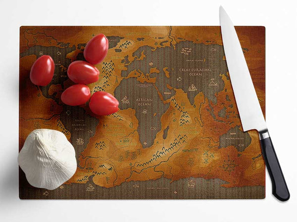 Ancient World Map Glass Chopping Board