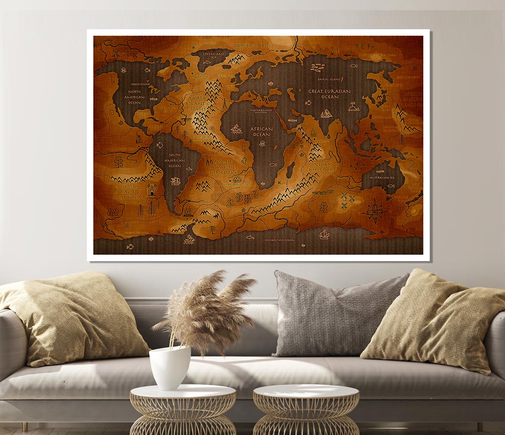 Ancient World Map Print Poster Wall Art