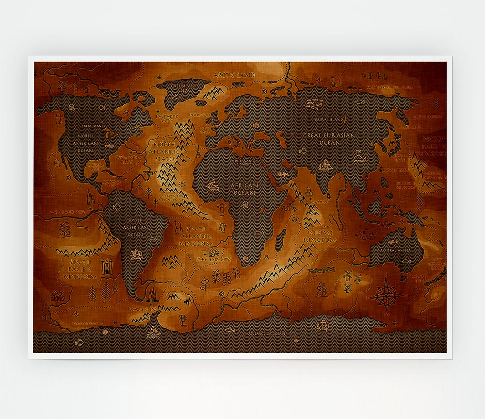 Ancient World Map Print Poster Wall Art