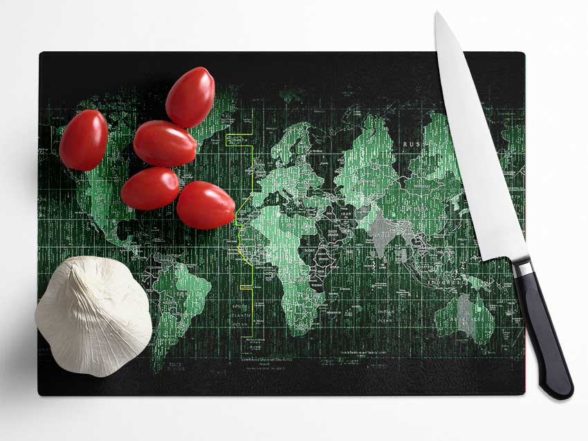 Matrix World Map Glass Chopping Board