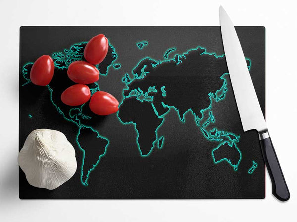 Black World Map Glass Chopping Board