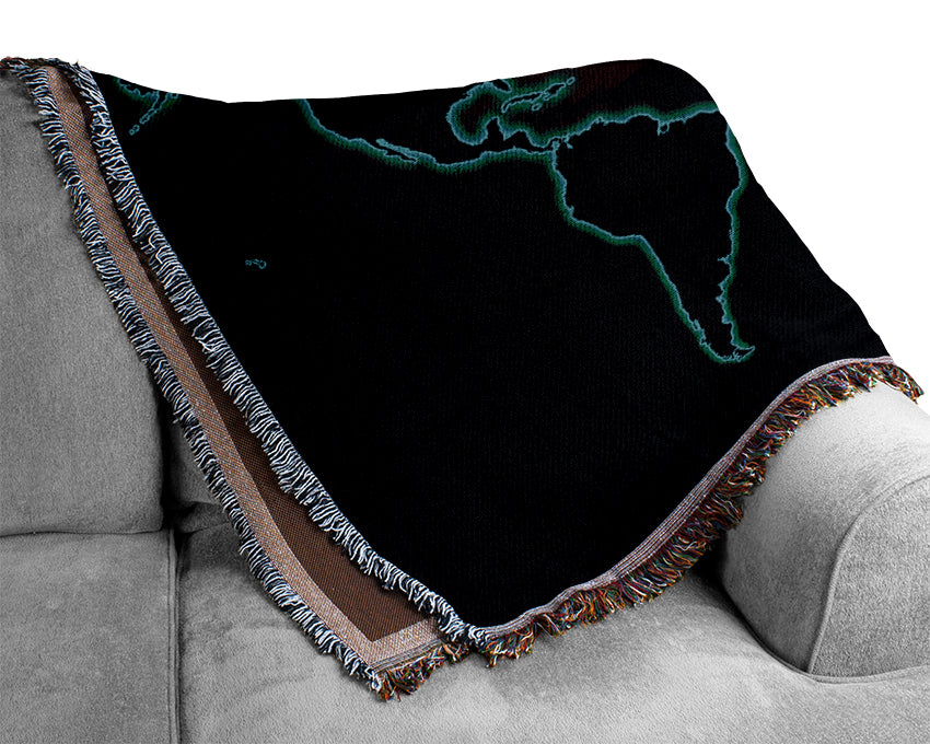 Black World Map Woven Blanket