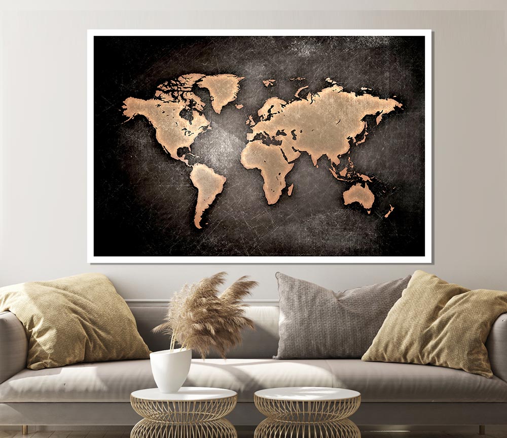 Grunge World Map Print Poster Wall Art