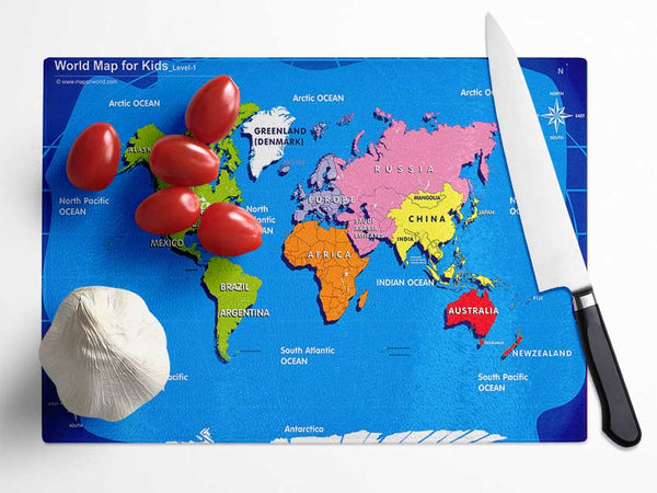 World Map For Kids Glass Chopping Board